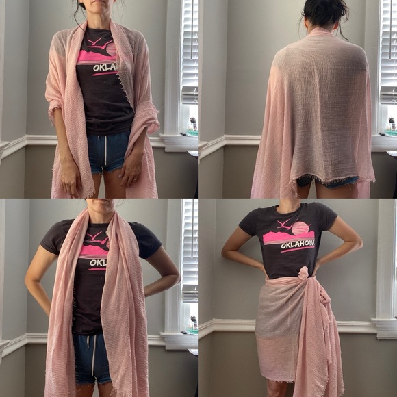 made in Florence Italy muted pale pink multi use wrap scarf shawl 100% cotton - Picture 2 of 15